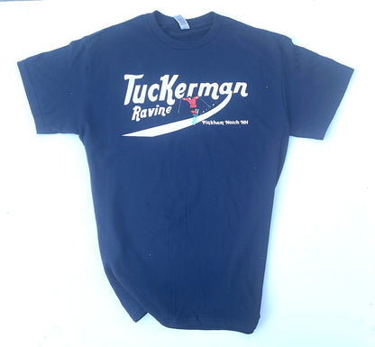 Tuckerman Ravine skier navy blue shirt