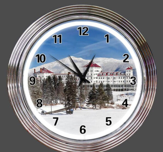 Mount Washington Hotel winter neon clock